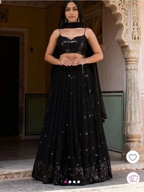 3-Piece Black Sequin Lehenga